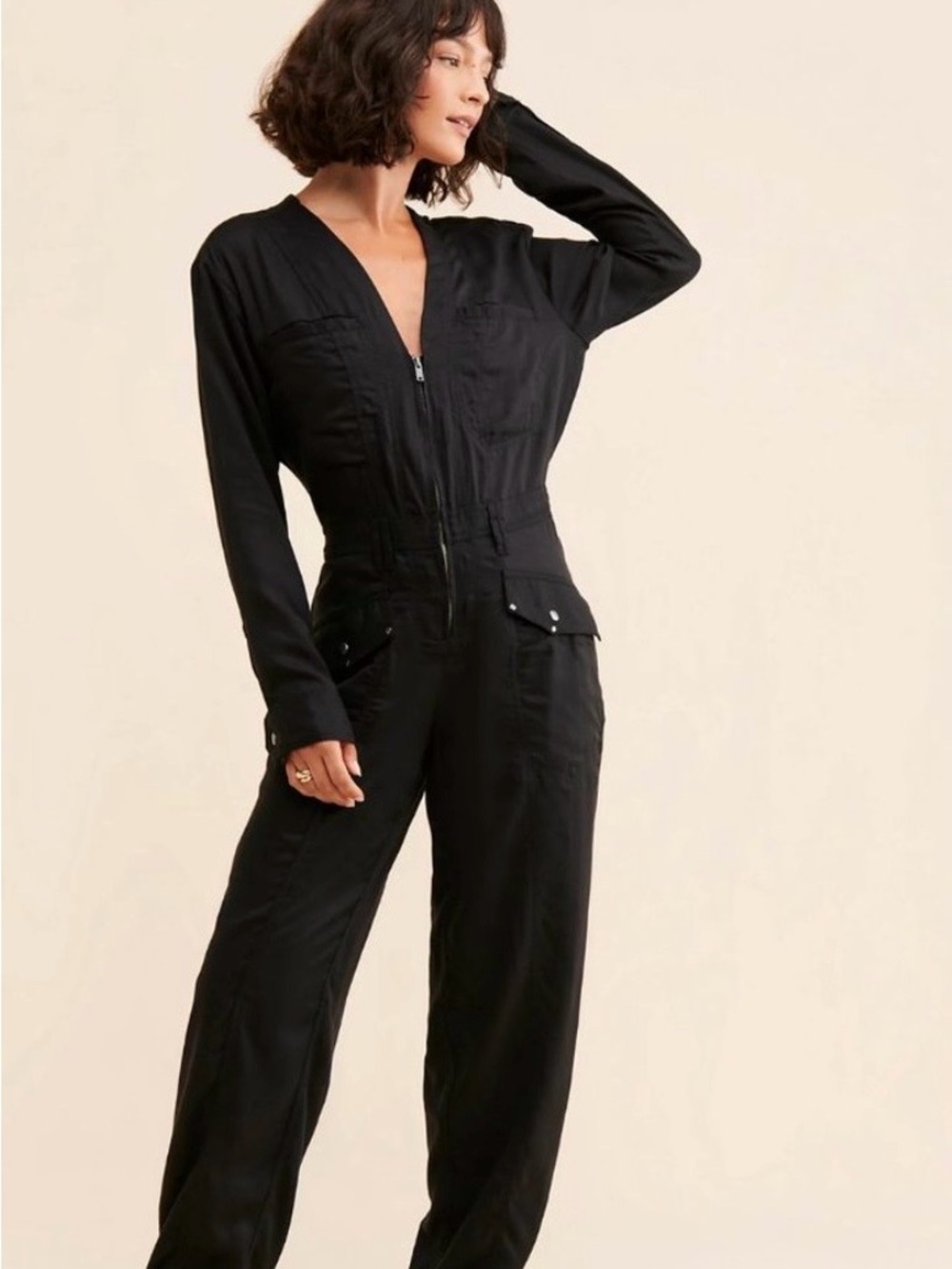 NWT Free People  Black Zip-Front Utility Jumpsuit size Medium